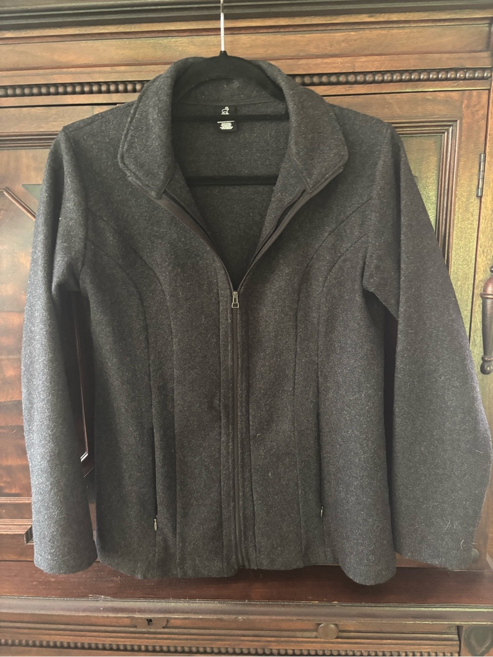 Women's Dark Gray Zip-Front jacket- Classic Tailored Style